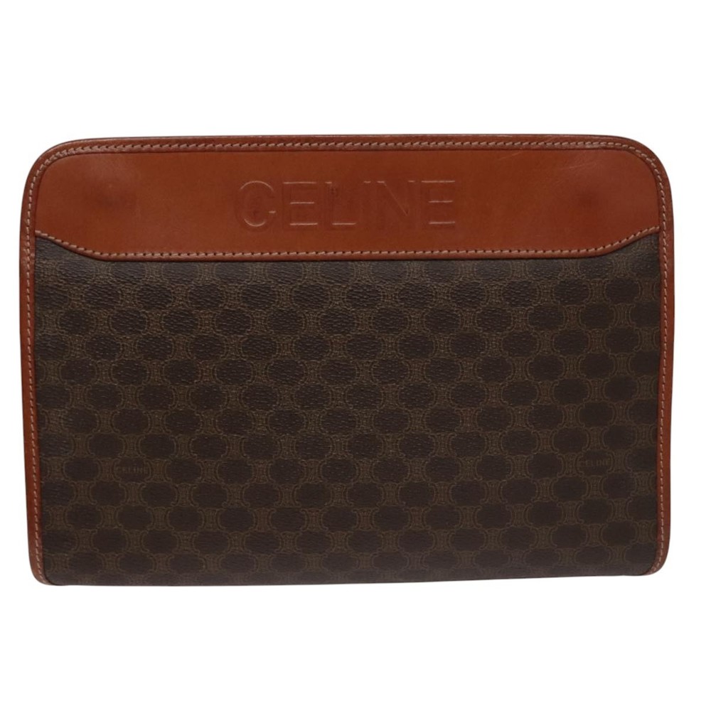 CELINE Macadam Canvas Clutch Bag PVC Leather Brown Gold Auth 106871 - Picture 13 of 16